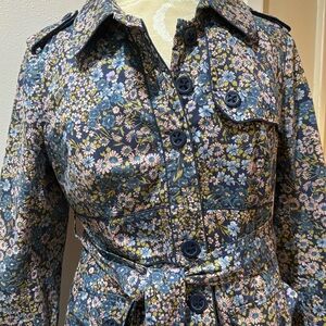 Elevenses Floral Trench Coat Pockets Button Up Tie Belt Cotton Anthropologie 8
